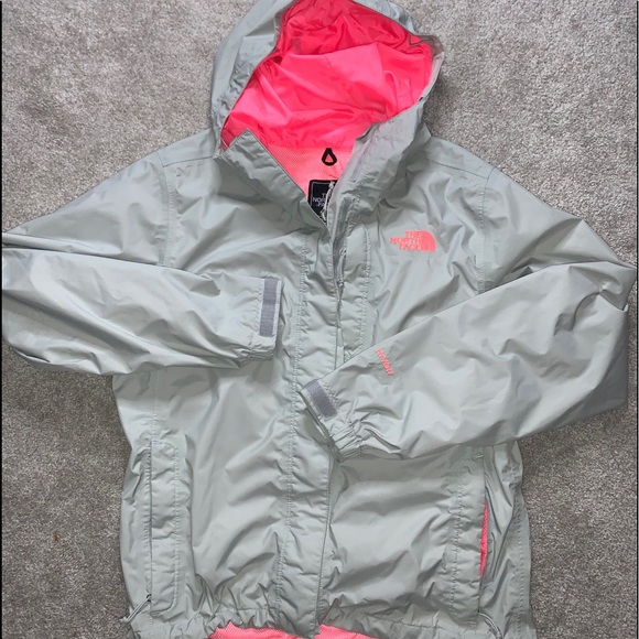 North Face Grey Neon Pink Rain Jacket 